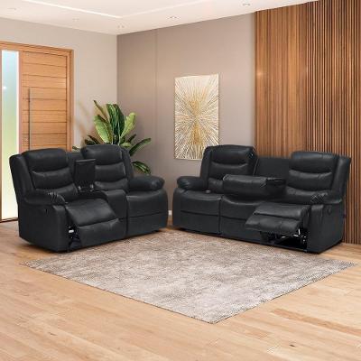 Conjunto de Sofás Hollywood G94 2 e 3 Lugares Reclinável Retrátil Pu Preto Gran Belo