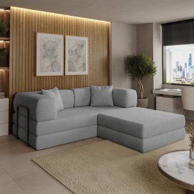 Sofá Cama Compact Air 3 em 1 com Chaise 188cm Cinza Claro Bouclê Balaqui Decor