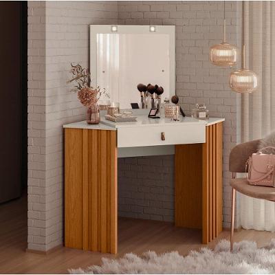 Penteadeira Camarim Glow A04 1 Gaveta com Espelho Led Off White Lyam Decor