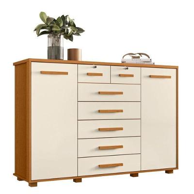 Cômoda Fontana 7 Gavetas MDF-MDP com Puxador MDF Cinamomo Off White Albatroz Móveis