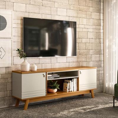 Rack Bancada Cronos para Tv Até 75 Polegadas Mdf-mdp Nature-off White Gran Belo