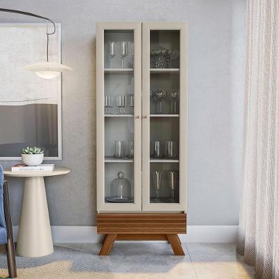 Cristaleira Inari G77 2 Portas 3 Prateleiras Mdf Mdp Off White-freijó Gran Belo