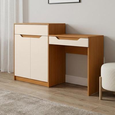 Penteadeira Escrivaninha Treviso A04 1 Gaveta com Espelho MDF MDP Cinamomo Off White Lyam Decor