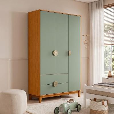 Guarda Roupa Solteiro Abruzzo A04 3 Portas de Bater 2 Gavetas MDF Cinamomo Sálvia Lyam Decor