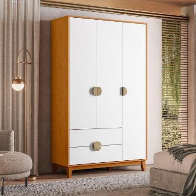 Guarda Roupa Solteiro Abruzzo A04 3 Portas de Bater 2 Gavetas MDF Cinamomo Branco Lyam Decor