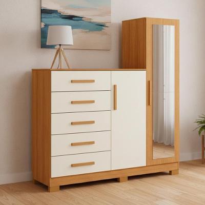 Cômoda Sapateira com Espelho Trieste A04 5 Gavetas MDF MDP Cinamomo Off White Lyam Decor