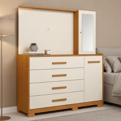 Cômoda Sapateira com Painel para Tv Lecco A04 4 Gavetas Mdf Mdp Cinamomo Off White Lyam Decor