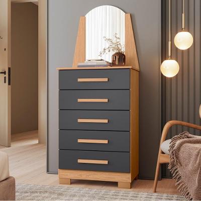 Cômoda para Quarto Savona A04 5 Gavetas MDF MDP Puxador MDF Branco Freijó Titanium Lyam Decor