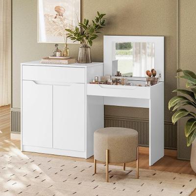 Penteadeira Escrivaninha Treviso A04 1 Gaveta com Espelho MDF-MDP Branco Lyam Decor