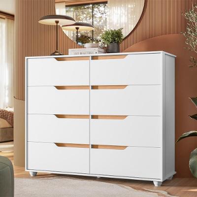 Cômoda Biella A04 Flex 8 Gavetas MDP Puxador Cava Branco Freijó Lyam Decor