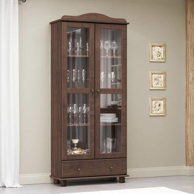 Cristaleira G74 2 Portas Madeira Maciça Vidro Liso Garnet Café Gran Belo
