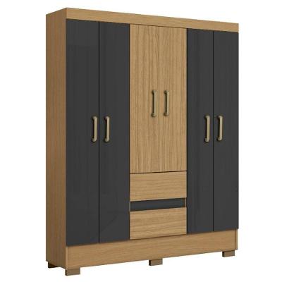 Guarda Roupa Casal Coimbra 6 Portas de Bater MDP Moderno Atacama Grafite Aramóveis