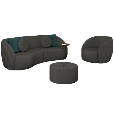Sofá 240cm Clarke com Poltrona e Puff Round Veludo Cinza G45 Gran Belo