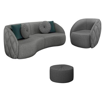 Conjunto de Sofá Clarke e Puff Round G45 4 Lugares Cinza Linho Chumbo Gran Belo
