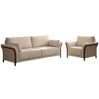 Conjunto Sofá e Poltrona Market 3 Lugares 222cm Bege Linho Gran Belo