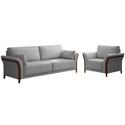 Conjunto de Sofá Market G45 3 Lugares 222cm Cinza Veludo Gran Belo
