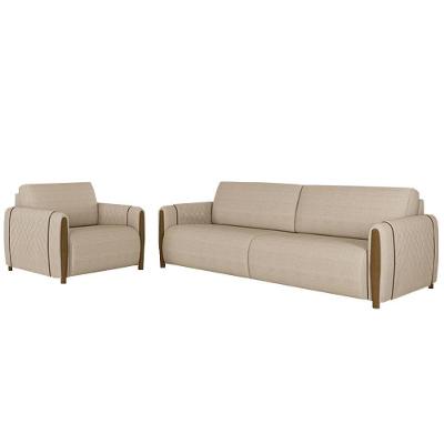 Conjunto de Sofá e Poltrona Maceió 223cm Linho Champagne G45 Bege Gran Belo