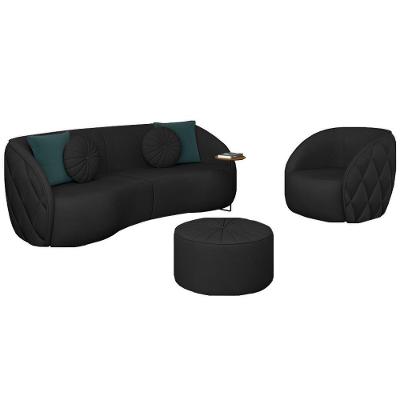 Conjunto de Sofá Clarke e Round 240cm Preto Couro Sintético Gran Belo