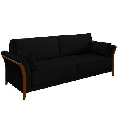 Sofá Decorativo Market G45 3 Lugares 222cm Preto Veludo para Sala de Estar Gran Belo