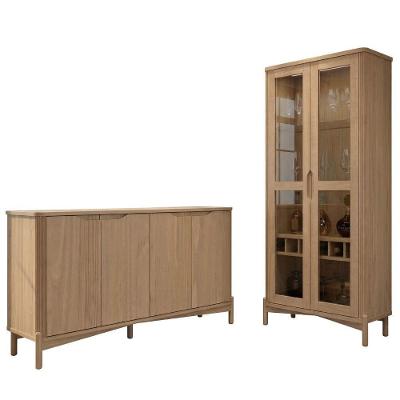 Buffet Balcão e Cristaleira 3312U e 3313U 4 Portas Madeira Maciça Marrom Milani Movelaria