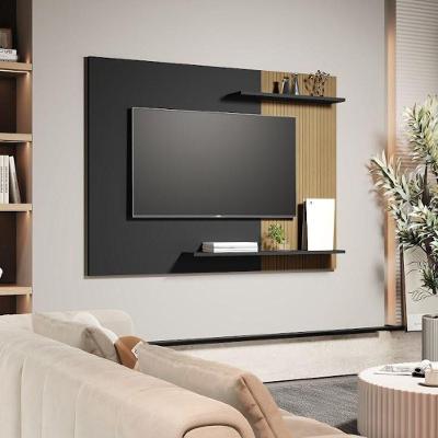 Painel para Tv Mênfis 135cm Ripado com 2 Prateleiras Preto-ripado SAL Movelaria
