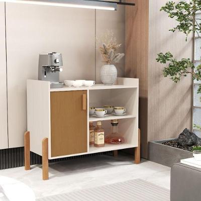 Aparador Luxor 1 Porta MDP 80cm Off White e Cedro para Sala SAL Movelaria