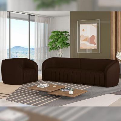 Conjunto Sofá Adam G45 4 Lugares 292cm Marrom em Couro Sintético Gran Belo