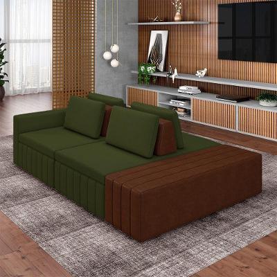Sofá Ilha Olimpo G45 4 Lugares com Chaise 285cm Verde Linho Gran Belo