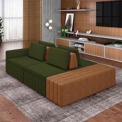Sofá Modular Ilha Olimpo G45 4 Lugares 285cm Verde Linho Gran Belo