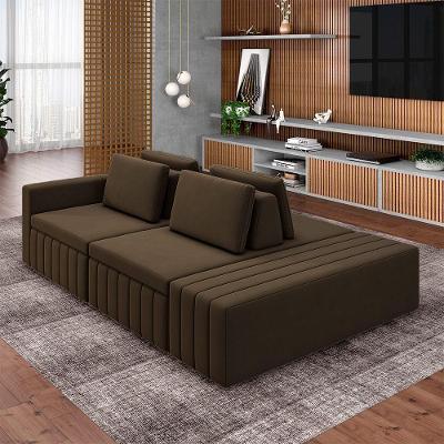 Sofá Ilha Olimpo G45 3 Lugares com Chaise 245cm Marrom Veludo Gran Belo