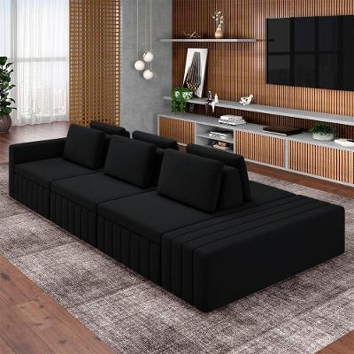 Sofá Ilha Olimpo G45 4 Lugares Modulado 365cm Preto Veludo Gran Belo