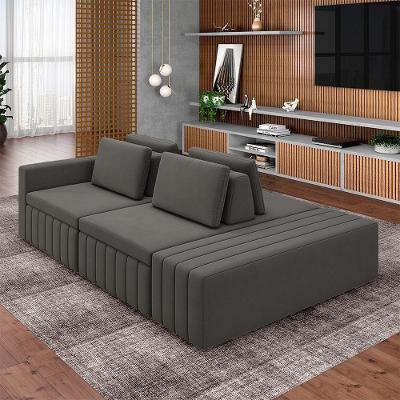 Sofá Ilha Olimpo G45 3 Lugares Modulado 245cm Grafite em Veludo Gran Belo