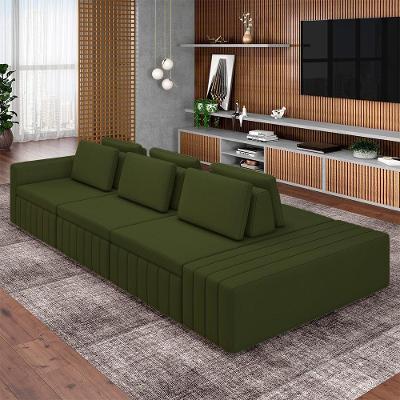 Sofá Ilha Olimpo G45 4 Lugares Modulado 365cm Verde Linho Gran Belo