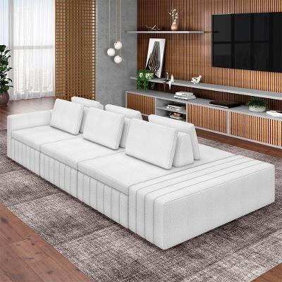 Sofá Ilha Olimpo G45 Modular 395cm Bouclê Branco com Encosto e Almofadas Móveis Gran Belo