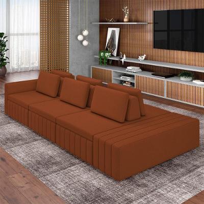 Sofá Modular Ilha Olimpo G45 4 Lugares 395CM Terracota em Linho Gran Belo