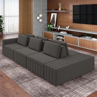 Sofá Ilha Olimpo G45 4 Lugares Modulado 395cm Veludo Grafite Gran Belo