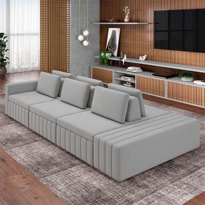 Sofá Modular Ilha Olimpo G45 4 Lugares 395cm Veludo Cinza Gran Belo