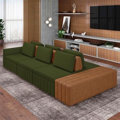Sofá Modular Ilha Olimpo G45 4 Lugares 365cm Verde Linho Gran Belo