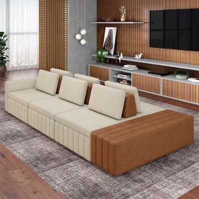 Sofá Ilha Olimpo G45 4 Lugares com Chaise 395cm Bege Linho Gran Belo
