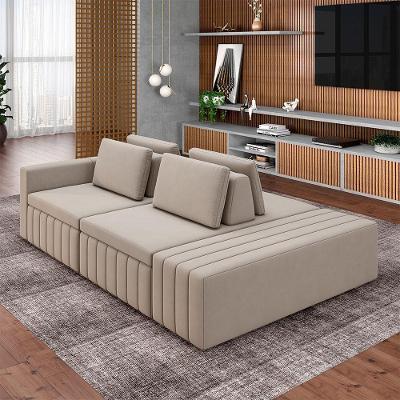 Sofá Ilha Olimpo G45 3 Lugares com Chaise 245cm Veludo Bege Gran Belo