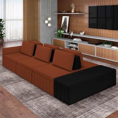 Sofá Ilha Olimpo G45 4 Lugares 395cm Terracota Linho com Chaise Gran Belo