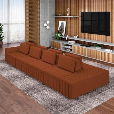 Sofá Modular Ilha Olimpo G45 465cm Linho Terracota com Encosto e Almofadas Móveis Gran Belo
