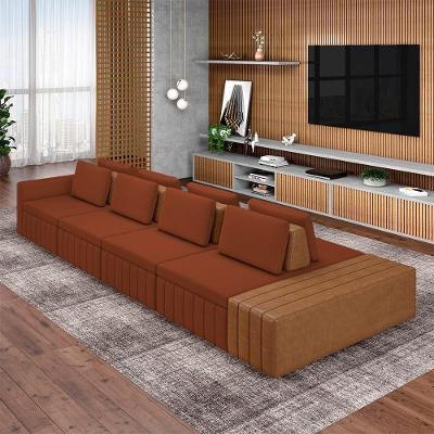Sofá Modular Ilha Olimpo G45 4 Lugares 465cm Terracota em Linho Gran Belo
