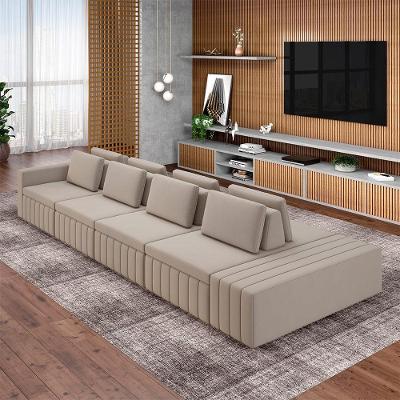 Sofá Ilha Olimpo G45 Modular com Encosto e Almofadas 505cm Veludo Bege Gran Belo