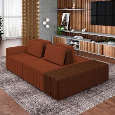 Sofá Ilha Olimpo G45 4 Lugares Modulado 265cm Terracota Linho Pu Gran Belo