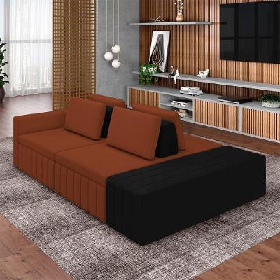 Sofá Ilha Olimpo G45 3 Lugares Modular com Encosto 245cm Terracota Linho Gran Belo