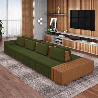 Sofá Modular Ilha Olimpo G45 465cm Verde Linho Pu com Encosto e Almofadas Móveis Gran Belo