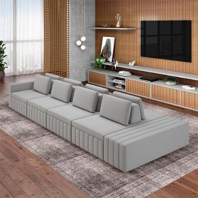 Sofá Ilha Olimpo G45 4 Lugares 505cm Veludo Cinza Modulado Gran Belo