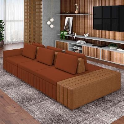 Sofá Ilha Olimpo G45 Modular com Encosto e Almofadas Móveis 365cm Terracota Gran Belo