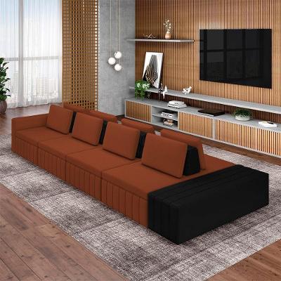 Sofá Ilha Olimpo G45 Modular 4 Lugares 425cm Terracota Linho Pu Gran Belo